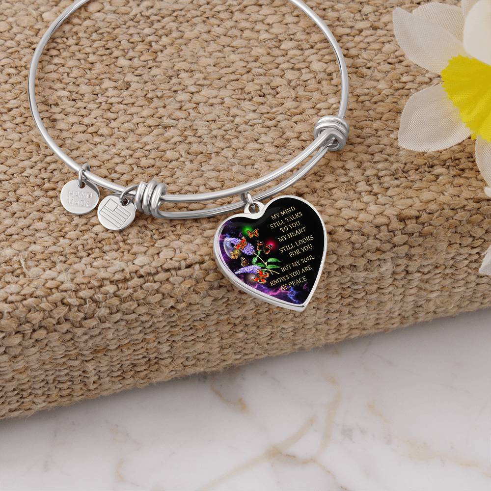 My Heart Still Looks for You - Memorial Heart Pendant with Luxury Snake Chain to Remember the Lost of Your Loved One Heart Bangle