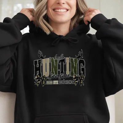 Coquette Bow Hello Hunting Season Goodbye Boyfriend Hoodie, Girlfriend Club Camo Hunting Coquette Bow