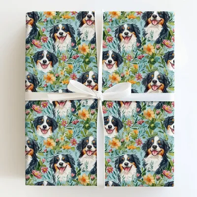 Garden with the Bernese Mountain Dog - Gift Wrap for Christmas, Holidays Wrapping Paper, Christmas Wrapping Paper