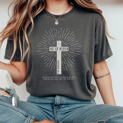 He Is Risen Bible Verse T-Shirt Matthew 28 6 Christian Easter T-Shirt Jesus Easter Gift Gift For Easter Easter T-Shirt