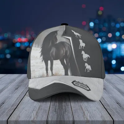 Black Friesian Horse Baseball Cap White Snow Pattern Love Horse Gift Baseball Cap