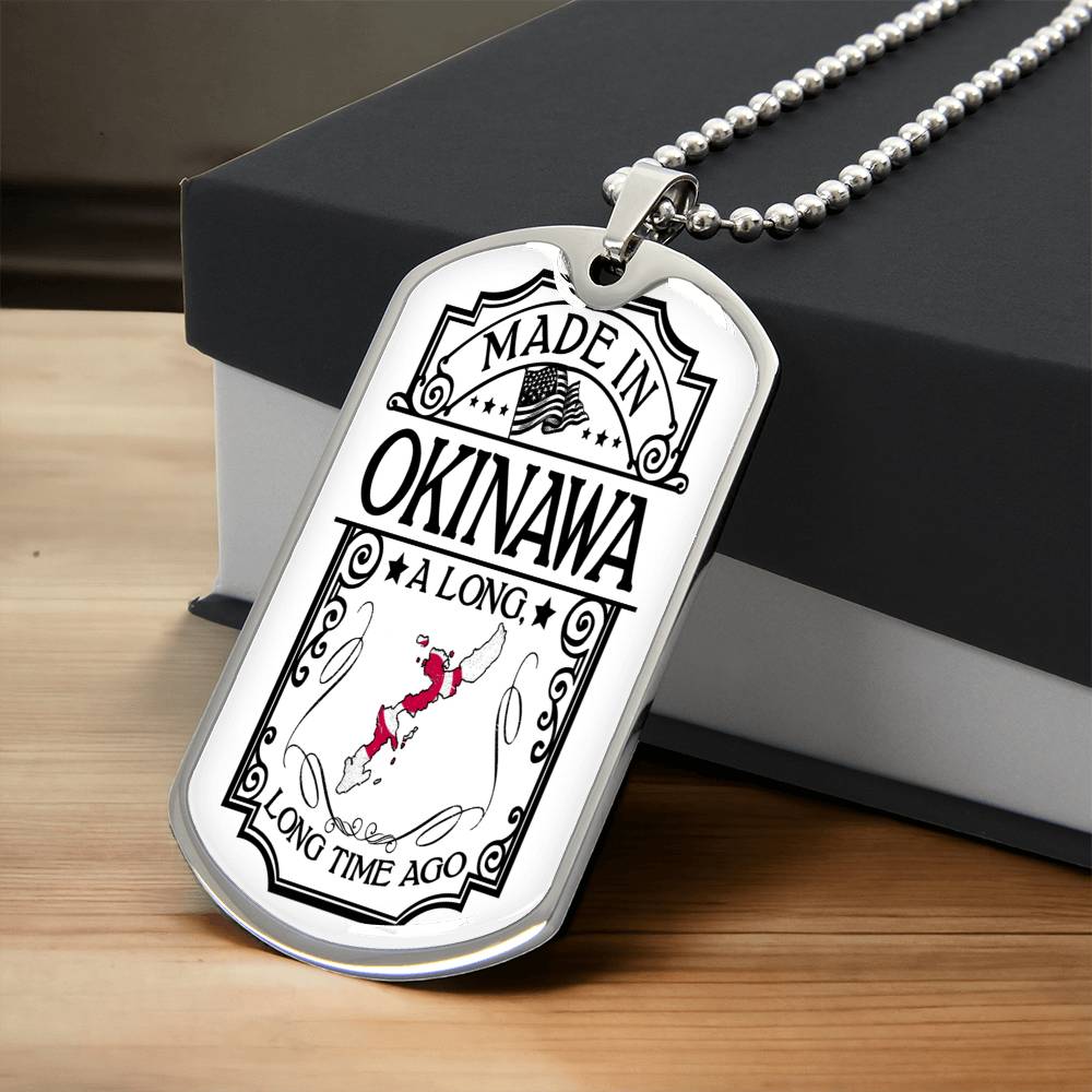Okinawa Necklace, Japan Necklace, Personalized Map Necklace - Army Tag Necklace, Dog Tag
