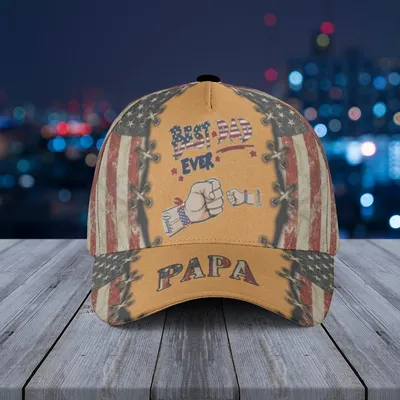 Best Dad Ever Baseball Cap Papa American Flag Distressed Patriotic Lacing Design Baseball Cap