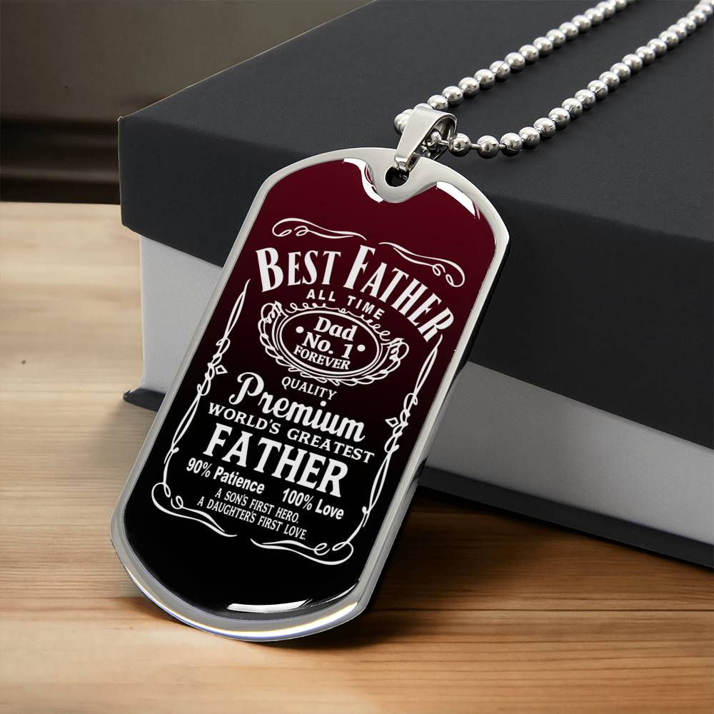 Best Father All Time Dog Tag - Red & Black - Army Tag Necklace, Dog Tag