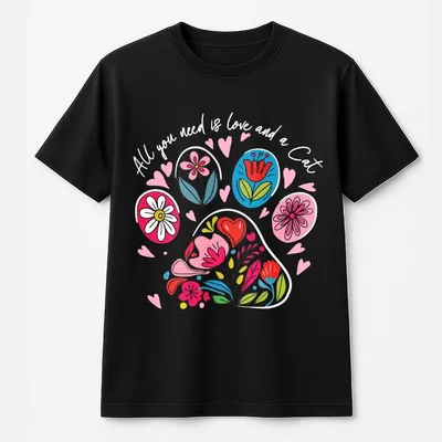 All You Need Is Love And A Dog T-Shirt, Dog Paw Valentine Floral T-Shirt, Gift For Dog Lover, Dog Mama, Dog Mom Vibes T-Shirt