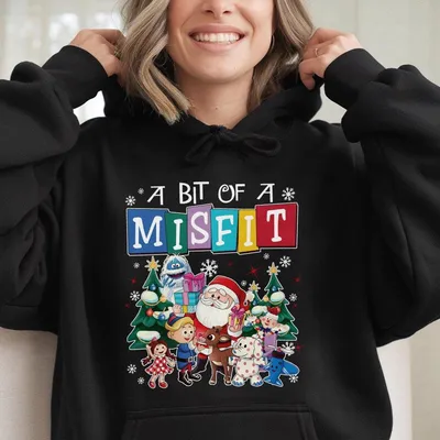 A Bit Of A Misfit Christmas Hoodie Or Hoodie Cute Rudolph And Santa Hoodie Colorful Holiday Cartoon Hoodie