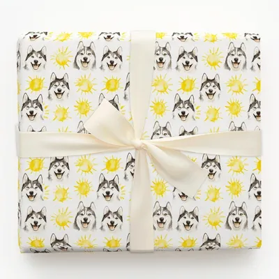 Sunny Day with the Huskies - Gift Wrap for Christmas, Holidays Wrapping Paper, Christmas Wrapping Paper