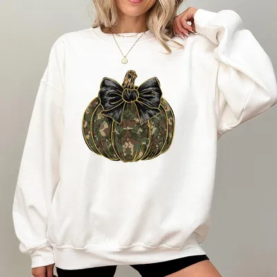 Camo Pumpkin Glitter Sweatshirt Preppy Pumpkin Sweatshirt Coquette Fall Pumpkin Sweatshirt Thanksgiving Gift Pumpkin Spice Sweatshirt
