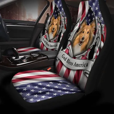 Shetland Sheepdog Inside Flag Gob Bless America  Car Seat Covers