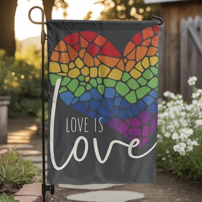 Love Is Love Garden Flag – Rainbow Mosaic Heart Lgbtq Yard Sign, Inclusive Pride Outdoor Decor For Equality, Unity, And Love Celebration Vertical Garden Flag
