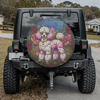 Colorful Poodle Dog Spare Tire Cover, Vibrant Artistic Design, Cute Pet Lover Theme, Fun Animal Art Style, Perfect Car Accessory Gift For Dog Owners Spare Tire Cover