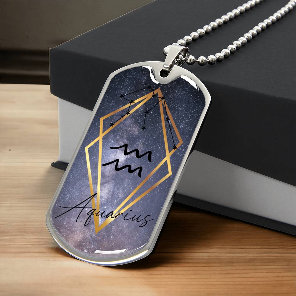 Aquarius Galaxy Personalized Dog Tag Necklace - Army Tag Necklace, Dog Tag