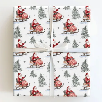 Snowmobile Sleigh Ride - Gift Wrap for Christmas, Holidays Wrapping Paper, Christmas Wrapping Paper