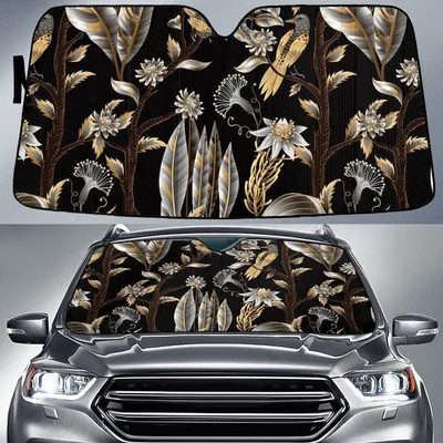 Dried Flower And Leaf At Night Black Theme Car Sun Shades Cover Auto Windshield PrintSyde