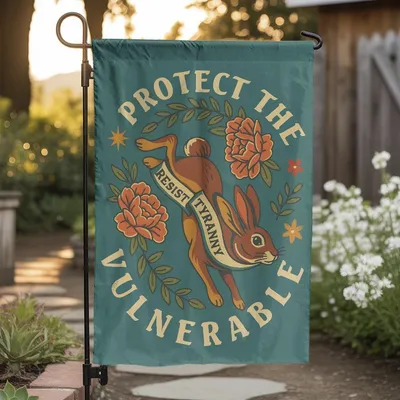 Protect The Vulnerable Garden Flag, Resist Tyranny Rabbit Banner, Political Floral Yard Decor, Animal Rights Sign, Justice Activist Gift Vertical Garden Flag