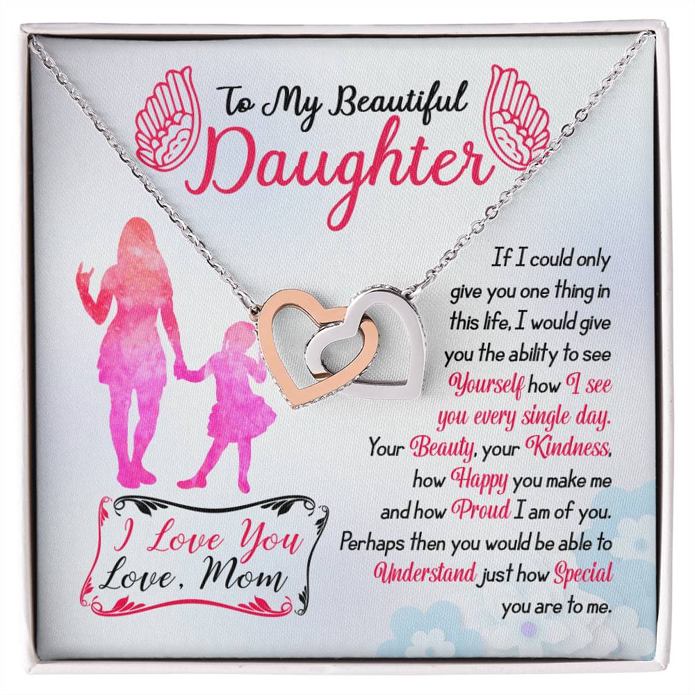 To My Beautiful Daughter - Interlocking Hearts Necklace - Gift From Mom To Daughter