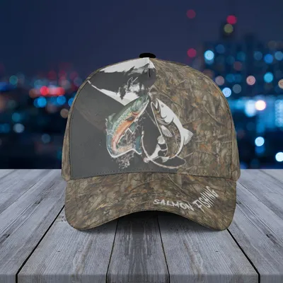 Salmon Fishing Baseball Cap - Camo Camouflage Print Headwear, Outdoor Sportswear For Fisherman Baseball Cap
