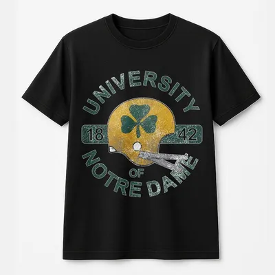 Notre Dame Fighting Irish T-Shirt Vintage Football Helmet Graphic T-Shirt Retro College Spirit T-Shirt For Fans