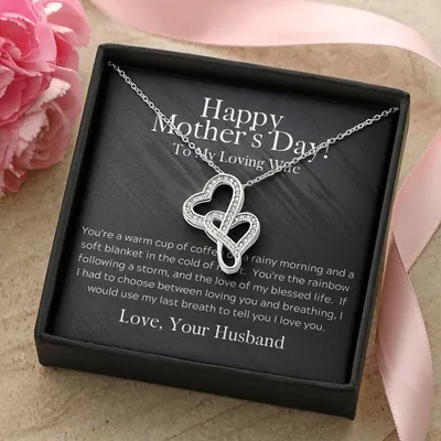 To My Loving Wife Mother's Day Necklace - Perfect Wife And Mom Mother's Day Necklace - To My Amazing Wife Gifts - Amaz Double Hearts Necklace