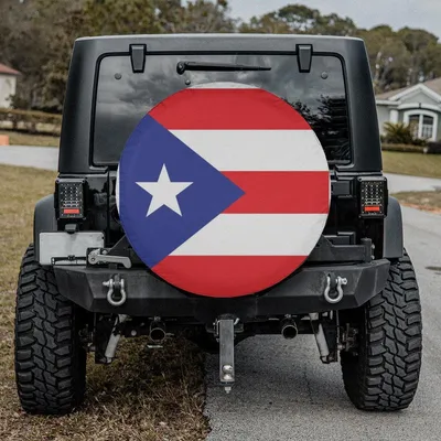 Puerto Rican Flag E Monogram Spare Tire Cover, Universal Wheel Cover, Weatherproof Design Spare Tire Cover