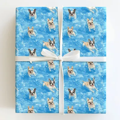 Pool Day with the Frenchies - Gift Wrap for Christmas, Holidays Wrapping Paper, Christmas Wrapping Paper