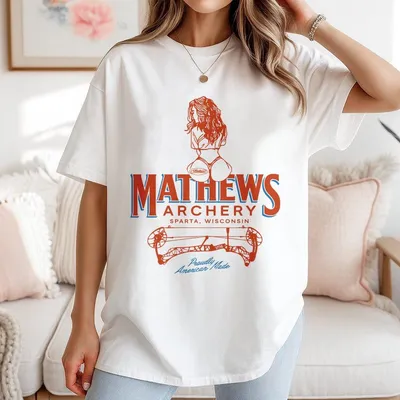 Mathews Archery T-Shirt Retro Style Girl With Bow Drawing Made For Bowhunting Season Fall Vibes And Patriot