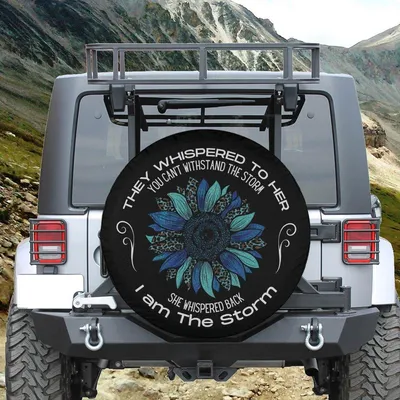 I Am The Storm, Spare Tire Covers For Women, Blue Sunflower Tire Cover, Backup Camera Hole Spare Tire Cover