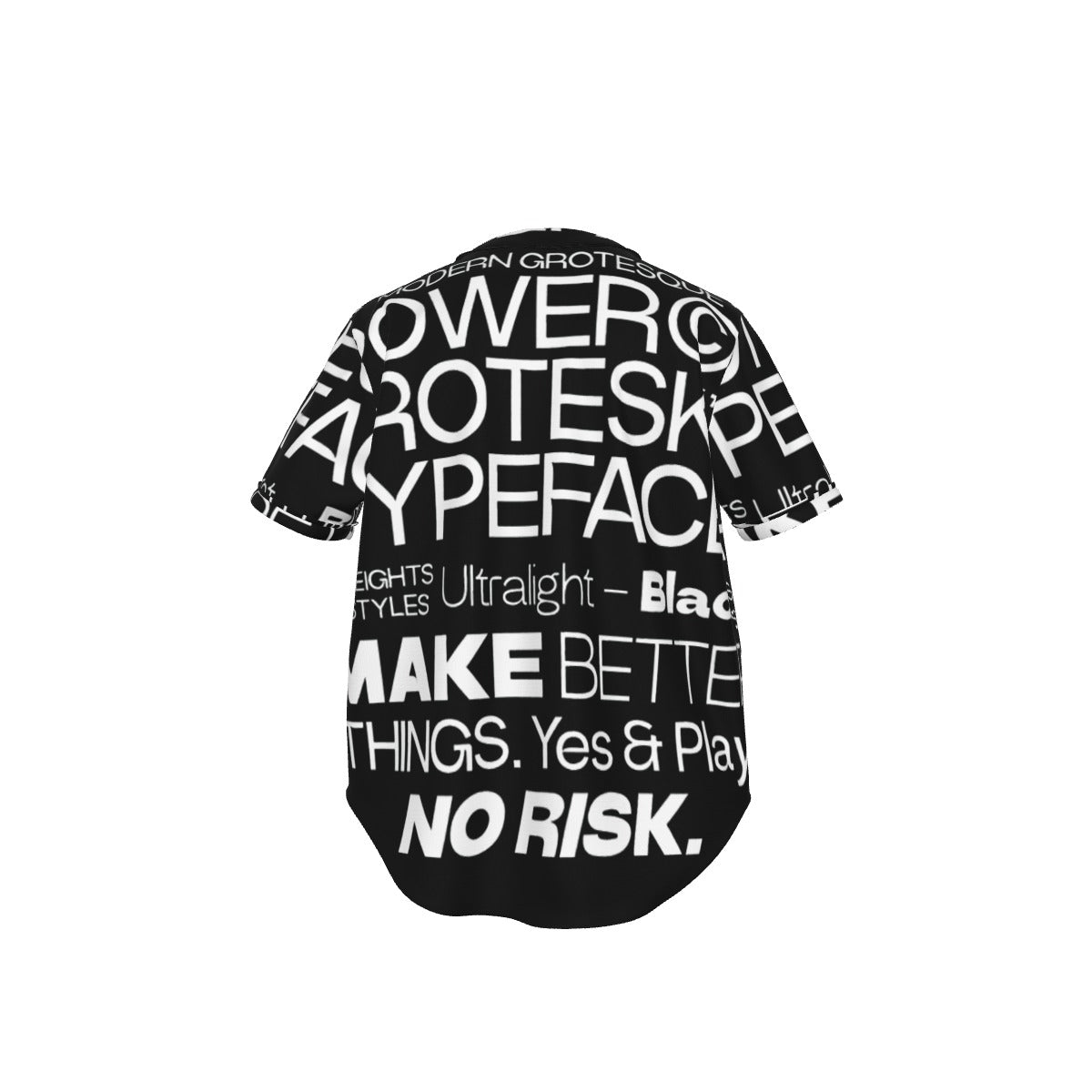 Black Graphic Typography Shirt – Bold White Letter Print Baseball Jersey
