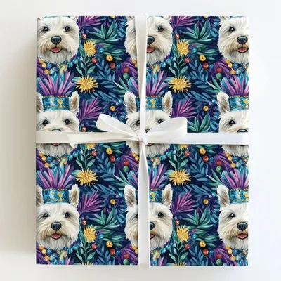 Mardi Gras Westie - Gift Wrap for Christmas, Holidays Wrapping Paper, Christmas Wrapping Paper