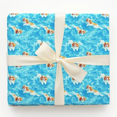 Pool Day with the Cavalier King Charles - Gift Wrap for Christmas, Holidays Wrapping Paper, Christmas Wrapping Paper