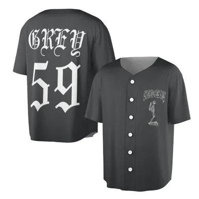 Grey 59 Baseball Jersey, Dark Grunge Rap Merch, Skeleton Logo, Gothic Number 59 Baseball Jersey, Us Music Fan Apparel