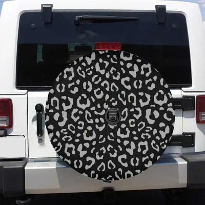 Spare Tire Cover With Gray Leopard Pattern, Backup Camera Hole, Cheetah Tire Cover For Jeep Spare Tire Cover