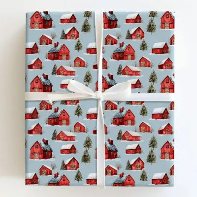 Red Barn Blizzard - Gift Wrap for Christmas, Holidays Wrapping Paper, Christmas Wrapping Paper