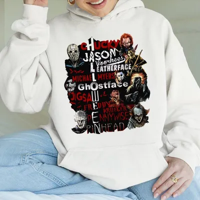 Stylish Men S Horror Themed Hoodie With Cartoon Print And Kangaroo Pocket For Cozy Autumn Winter Wear