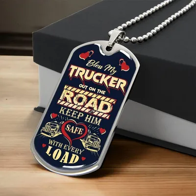 Bless My Trucker - Gift For Trucker - Truck Driver Gifts - Army Tag Necklace, Dog Tag