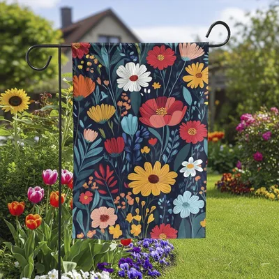 Colorful Wildflower Garden Flag , Vibrant Floral Yard Decor Vertical Garden Flag