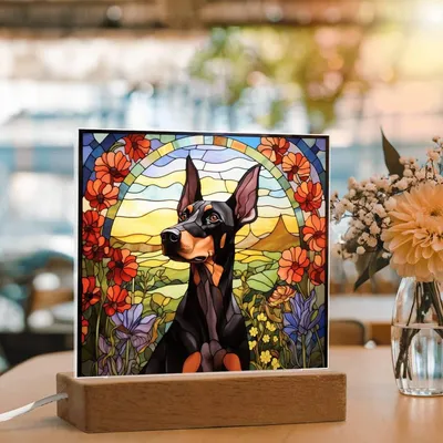 Doberman Pinscher Faux Stained Glass - For Dog Person Decoration For Dog Mom Gifts - Acrylic Square Plaque