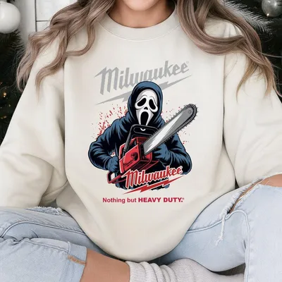 Milwaukee Ghost Face Sweatshirt Horror Graphic Sweatshirt, Scream Mask & Chainsaw Design, Vintage Milwaukee Streetwear
