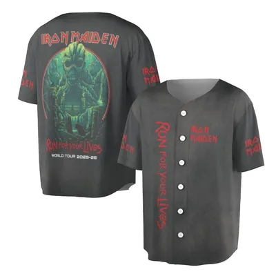 Iron Maiden Baseball Jersey, Run For Your Lives Tour, Armored Figure Graphic, Dark Metal Style, World Tour Merch Baseball Jersey