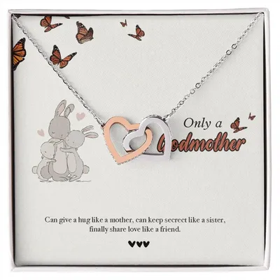 Godmother Goddaughter Gift Necklace Emotional Message Card Cute Rabbit Interlocking Hearts Necklace