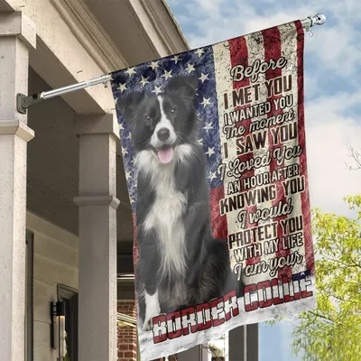 Border Collie American Flag Vertical House Flag, Patriotic Dog Lover Gift, Inspirational Quote Flag For Home Garden Outdoor Decoration Vertical House Flag