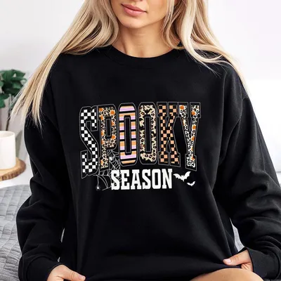 Retro Halloween Spooky Coquette Sweatshirt,Halloween Leopard Checkered Fall,Spooky Season,Halloween Girly Fall Top