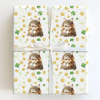 Golden with the Maine Coon - Gift Wrap for Christmas, Holidays Wrapping Paper, Christmas Wrapping Paper