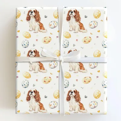 Easter Eggs with the Cavalier King Charles - Gift Wrap for Christmas, Holidays Wrapping Paper, Christmas Wrapping Paper