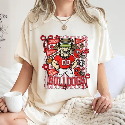 Uga Bulldogs T-Shirt Classic Menswear  Except Blends Ribbed Collar Comfortable Top Digital Print Uga Sec Logo