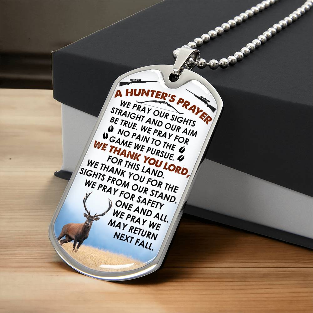 A Hunter's Prayer Engraved Dog Tag With Optional Personalization - Army Tag Necklace, Dog Tag