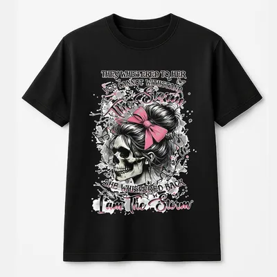 I Am The Storm T-Shirt Skull Girl With Pink Bow And Butterfly Art,Inspiring Quote Design For Strong Women