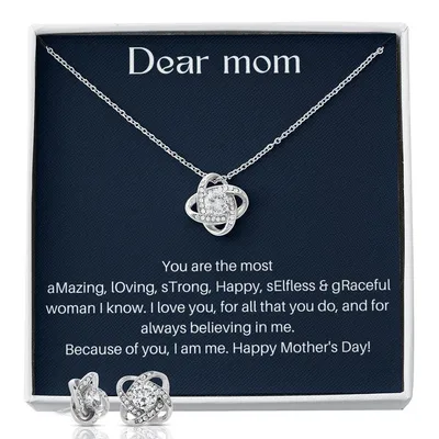 Beautiful gift for mother on mother's day, silver necklace with earings, from Daughter to mother