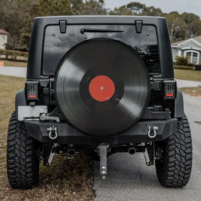Classic Vinyl Record Spare Tire Cover - Retro Music Analog Dj Art, Vintage Red Label Audio Graphic, Universal Waterproof Tire Protector Spare Tire Cover