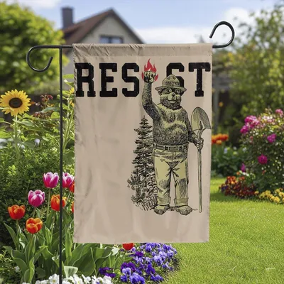 Vertical Garden - Resist Garden Flag , Smokey Bear Environmental Activism Vertical Banner Vertical Garden Flag